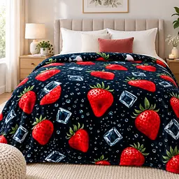 Плед флисовый Love You Клубника со льдом велсофт 150×200 см красно-черный (ly9137)