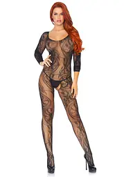 Бодістокінг Leg Avenue Swirl Lace Bodystocking One size Black ажурна тканина доступ - мініатюра 3