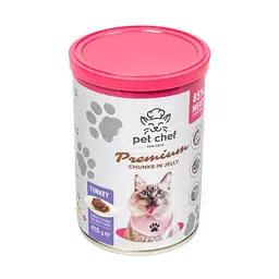 Корм вологий для дорослих котів Pet Chef, шматочки в желе з індичкою 415 г - мініатюра 5