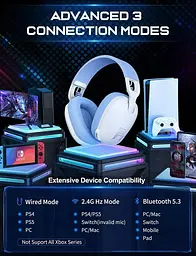 Бездротові ігрові Bluetooth навушники Onikuma B2 Геймерська гарнітура з мікрофоном White - мініатюра 5