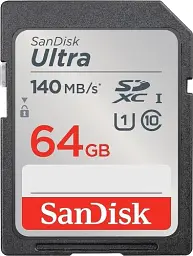 Карта пам'яті SDXC, 64Gb, SanDisk Ultra, Class10 UHS-I U1, до 140 МБ/с (SDSDUNB-064G-GN6IN)