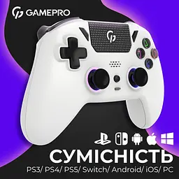 Геймпад GamePro із зарядною станцією 2.4G/BT 5.1/USB (Switch/PC/PS/iOS/Android) RGB White (GPS20W) - мініатюра 5