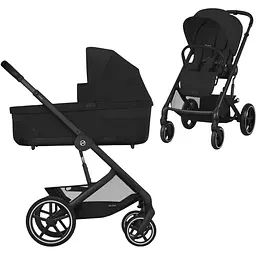 Прогулянкова коляска Cybex Gold Balios S Lux BLK Moon Black з бампером + Люлька Cybex S Moon Black чорна 
