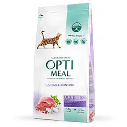 Сухий корм для котів OptiMeal Adult Hairball Control для виведення шерсті з качкою 10 кг B1830701