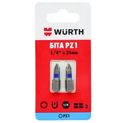 Бита Wurth PZ1 1/4IN L25 мм 2 шт. в блистере (1614176651902)
