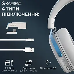 Ігрові бездротові навушники GamePro HSW-191-WHB Asgard Skadi Wireless 7.1 White-Blue - мініатюра 8
