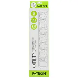 Мережевий фільтр живлення Patron 1.8 m3*1mm2 (SP-1062) 6 розеток BLACK (EXT-PN-SP-1062) - мініатюра 2