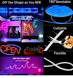 Неонова світлодіодна стрічка LED Neon Strip 5 м · Неоновий RGB гнучкий шнур з керуванням від телефону - мініатюра 3