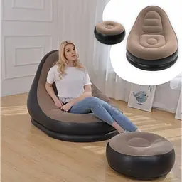 Крісло надувне A-Sofa 2в1 з пуфом, кавове, вініл з флокованим покриттям, до 150 кг - мініатюра 2