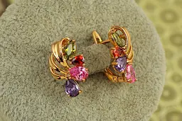 Сережки Xuping Jewelry Корзинка з темними кольоровими каменями 1,7 см золотисті - мініатюра 3