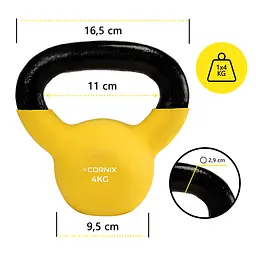 Гиря металева Cornix 4 кг з вініловим покриттям XR-0435 Yellow/Black - мініатюра 2