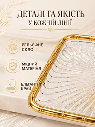 Дворівнева скляна підставка для фруктів і солодощів 43 см із позолоченими елементами (49676218)