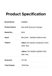 Зарядний пристрій UGREEN X514 GaN 2в1 для iPhone 16/15/14 Samsung Galaxy/Xiaomi Tablet/iPad 20 Вт Black (55534) - мініатюра 2