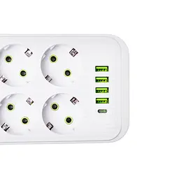 Мережевий фільтр-подовжувач SMART 6 розеток 5 USB 5 метрів, білий Yiwu HP-5-25 - мініатюра 12