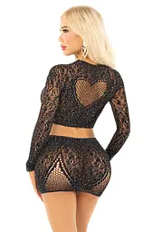 Блискучий комплект кроп-топ і спідниця Leg Avenue Rhinestone One Size, Black, довгий рукав - мініатюра 2