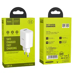 Адаптер мережевий Hoco Victoria C61A зарядний пристрій - блок 1USB 2.1A білий - мініатюра 2
