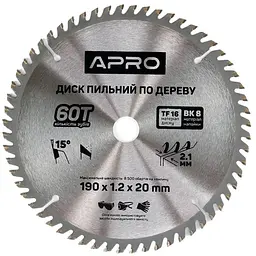 Диск пильний по дереву Apro 190 x 2016мм x 60T