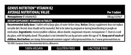 Вітамін Genius Nutrition Vitamin K2 60 таблеток - мініатюра 2