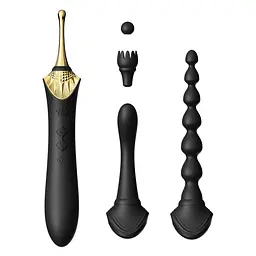 Мультифункціональний вібратор Zalo - Bess 2 Obsidian Black, 4 насадки, підігрів