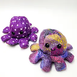 М'яка іграшка Восьминіг перевертень двосторонній веселий сумний Mood Octopus 16 см UKC перламутровий фіолетовий в горошок