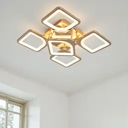 Стельова LED-люстра Diasha S8060/4+1G з пультом, золота, 72W, 3960 lm, квадратні акрилові плафони 42×42 см - мініатюра 2