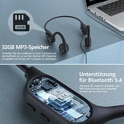 Навушники для плавання, навушники Bone Sound Bluetooth 5.4, IPX8 водонепроникний, спортивні навушники 32G пам'ять, підводні - мініатюра 6