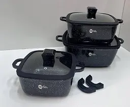 Набір квадратних каструль Higher Kitchen із силіконовими кришками 8 предметів червоний, чорний HK-323 - мініатюра 10
