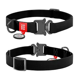 Нашийник для собак водостійкий Waudog Waterproof з QR-паспортом металічна пряжка-фастекс Ш 25 мм Д 38-58 см чорний