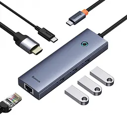 Мультиадаптер хаб Baseus Flite 6-Port Type-C to HDMI4K 3xUsb 3.0 RJ45 (B00052807813-00) - мініатюра 6