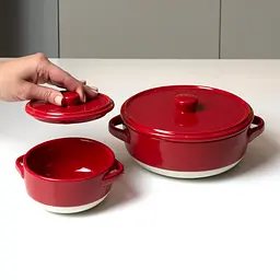 Форма для запікання МВМ My Home кругла з кришкою M 22.5х18х7.5 см (KP-45 M WHITE/RED) - мініатюра 13
