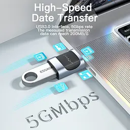 Адаптер Essager USB/ Type-C USB 3.0 A Blue - мініатюра 5
