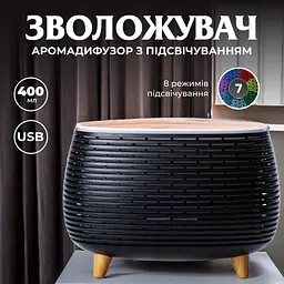 Зволожувач повітря аромадифузор з підсвічуванням 400 мл, чорний Holdmay HPKP7049B - мініатюра 2