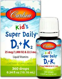 Вітамін D3 K-2 для дітей Carlson Super Daily D3+K2 10,16 мл