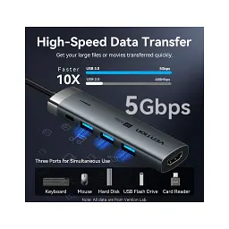 Концентратор Vention USB-C 5-in-1 3xUSB 3.0 + HDMI 4K60Hz + USB-C PD100W gray (TGMHB) - мініатюра 7