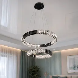 Підвісна LED люстра Diasha 7968/600+400BHR 2 кільця чорний хром 54 Вт