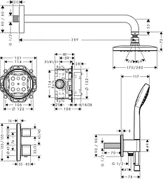 Душова система прихованого монтажу Hansgrohe Croma E 280 1jet Ecostat E з термостатом Chrome 27953000, Хром - мініатюра 4