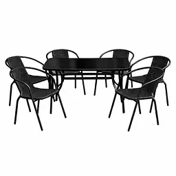 Комплект садових меблів 4Points Rapallo-6 з прямокутним столом 120x70x70см з чорною скляною стільницею