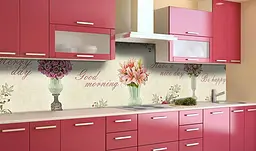 Вініловий кухонний фартух Be happy наклейка для кухні ПВХ букети написи Квіти Бежевий Happy Pocket Z181681 - мініатюра 3