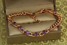Браслет Xuping Jewelry панцирний гурмета із фіолетовими каменями 19,5 см 4 мм золотистий