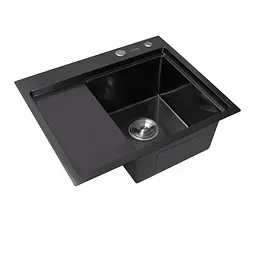 Кухонна мийка Platinum Handmade PVD 580x480x220 R чорна (товщина 3,0/1,5 мм корзина та дозатор в комплекті), Чорний - мініатюра 2