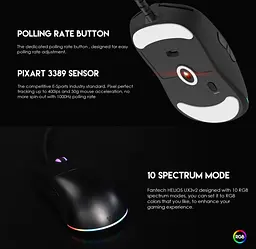 Ігрова миша Fantech UX-3 V2 HELIOS PixArt 3389, 400IPS, 50G, 1600DPI Black - мініатюра 3