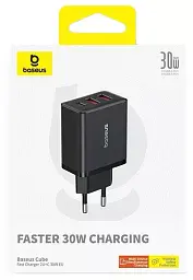 Мережевий зарядний пристрій Baseus Cube Fast Charger 2 USB+Type-C 30 W P10111402113-00 Black - мініатюра 3