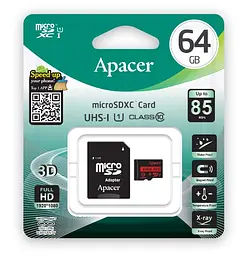 Карта пам'яті Apacer microSDXC 64 GB Class 10 UHS-I R85 + SD adapter [AP64GMCSX10U5-R] [68138] - мініатюра 5