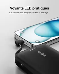 Belkin Акумулятор портативний літій-іонний Power Bank 10000мА·год, 20Вт, з інтегрованим кабелем USB-C, чорний - мініатюра 5