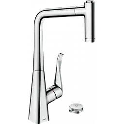 Змішувач Hansgrohe Metris Select 320 2jet кухонний на 2 отвори з витяжним виливом Sbox Chrome 73806000 Хром