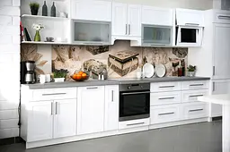 Кухонний фартух Скринька для кухні наклейка ПВХ вінтаж колаж прикраси Бежевий 65х250 см Happy Pocket Z180506 - мініатюра 5