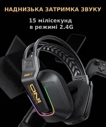 Бездротові ігрові навушники Onikuma GT828 геймерська Bluetooth гарнітура з мікрофоном та RGB Black (19119) - мініатюра 6