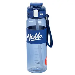 Пляшка для води спортивна Hello 860 мл з тубочкою та ручкою, синій Happy Life HP17303BL - мініатюра 2