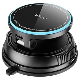 Автотримач з Бездротовий зарядний пристрій WIWU CH-326 Universal Vacuum Suction Magnetic 15W Black - мініатюра 7