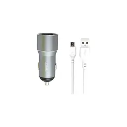 Зарядний пристрій XO TZ09 2.4 А / 2xUSB + кабель Micro-USB сірий (XO-TZ09M-GR)